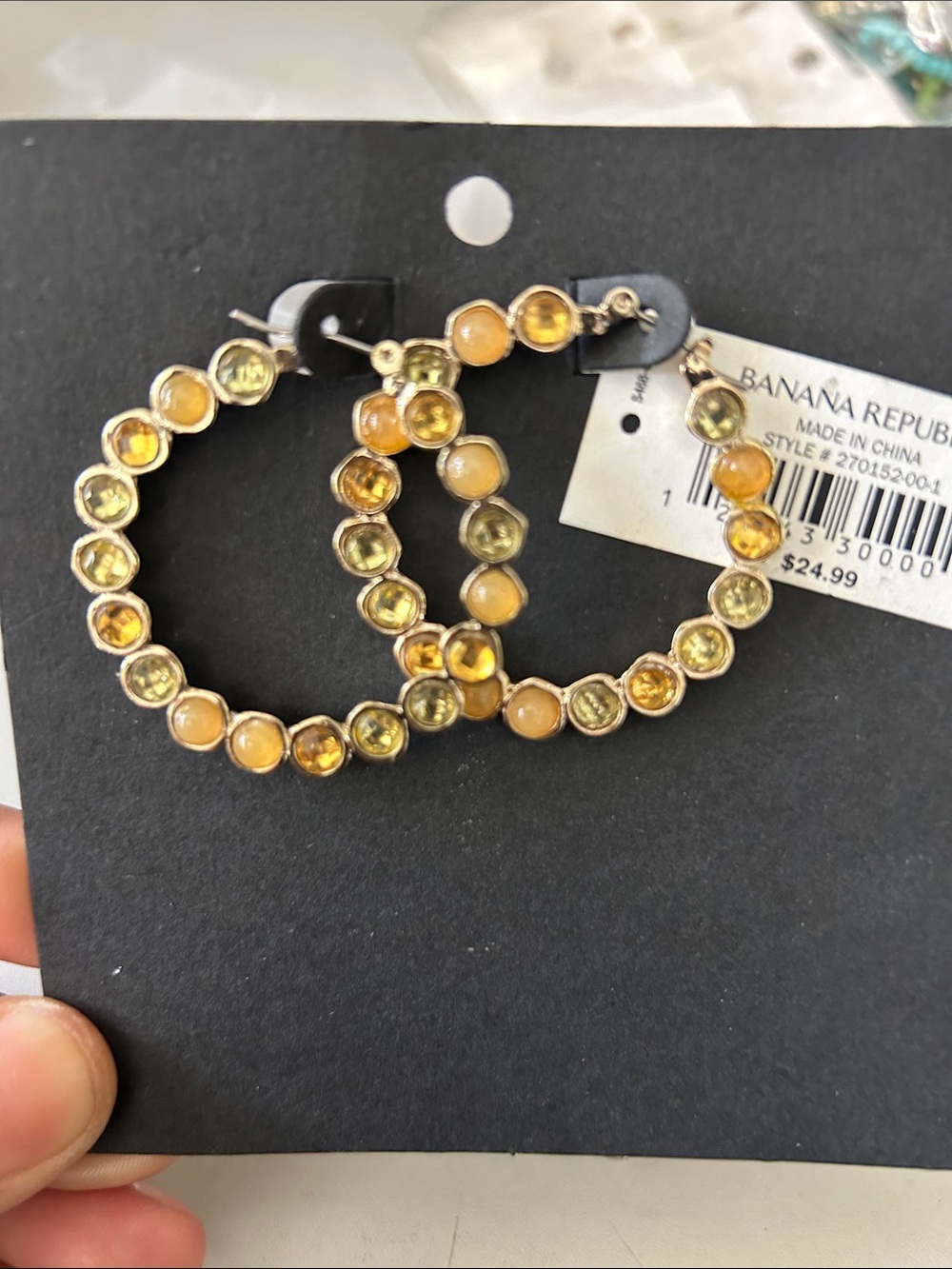 Banana Republic Gold Hoop Earrings with Yellow and Peach Stones